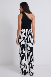 Metropolitian Wide Leg Pant - Black/White Cutout Print