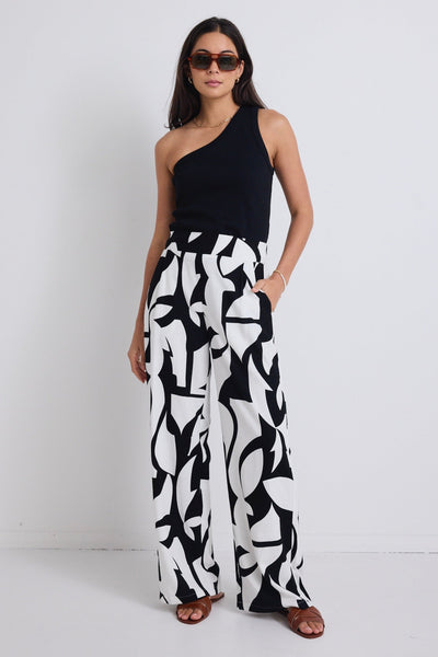 Metropolitian Wide Leg Pant - Black/White Cutout Print