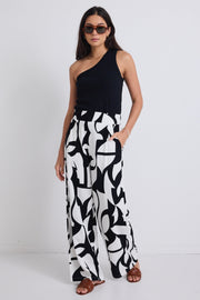 Metropolitian Wide Leg Pant - Black/White Cutout Print