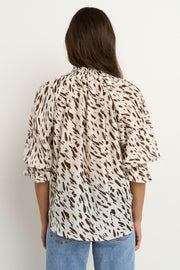 Certainty Shirred S/S Top - White Chocolate Animal