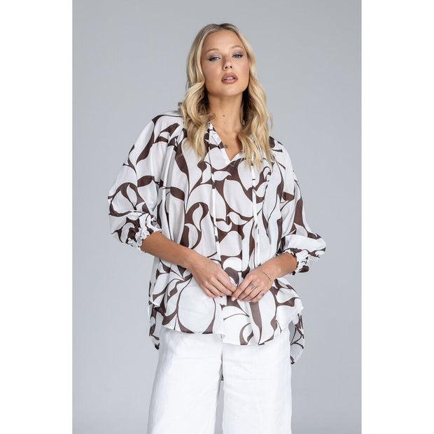 Charlotte Top - Exclusive Chocolate with Ivory Floral Print
