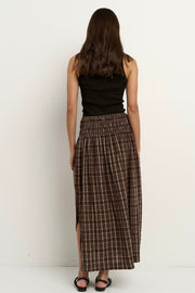 Cheerful Shirred Waist Maxi Skirt - Chocolate Gingham