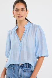 Closure Sheer High Neck Top - Pale Blue