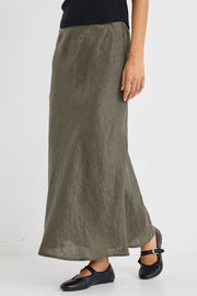 Bliss Linen Bias Midi Skirt - Khaki
