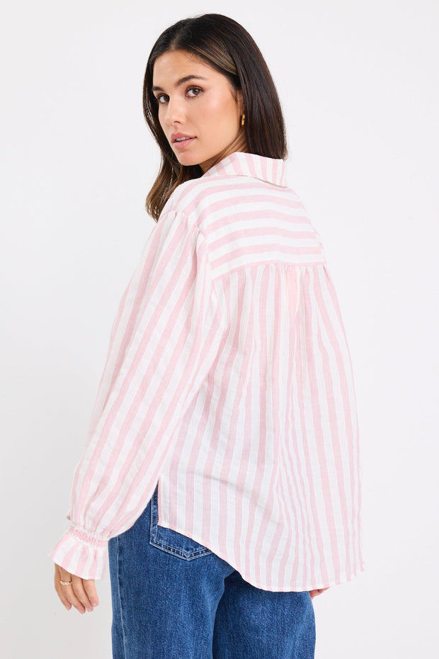Connection Button Front Shirt - Pink Stripe