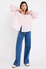 Connection Button Front Shirt - Pink Stripe