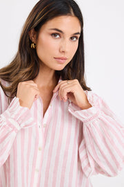 Connection Button Front Shirt - Pink Stripe