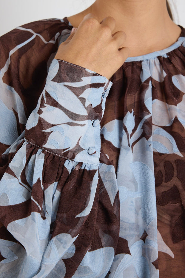 Cosmopolitan Floral Crew Neck Top - Chocolate/Blue