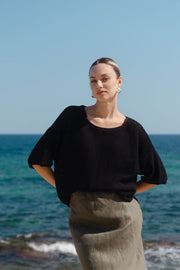 Sunrise S/S Crochet Knit Top - Blackm