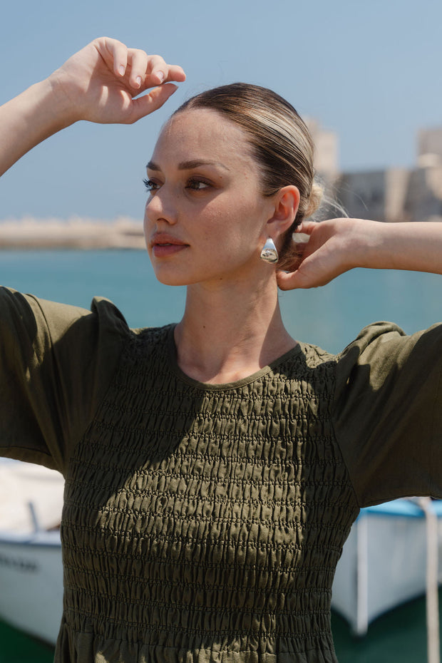Wren Linen Blend S/S Bodice Midi Dress - Khaki