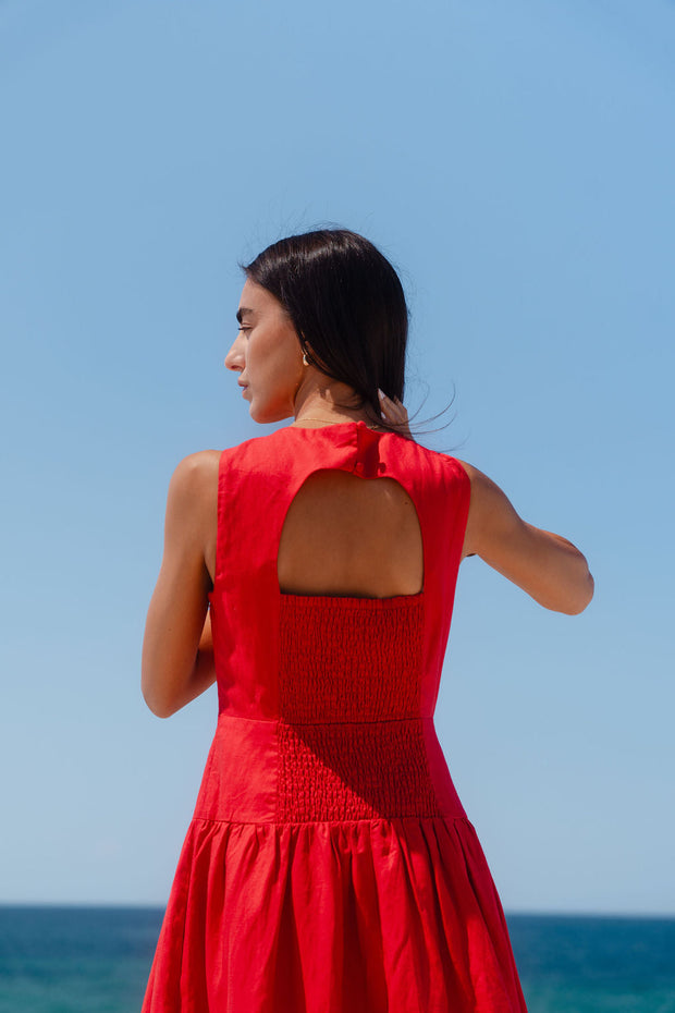 Results Linen Blend Structured Sleeveless Maxi Dress - Red