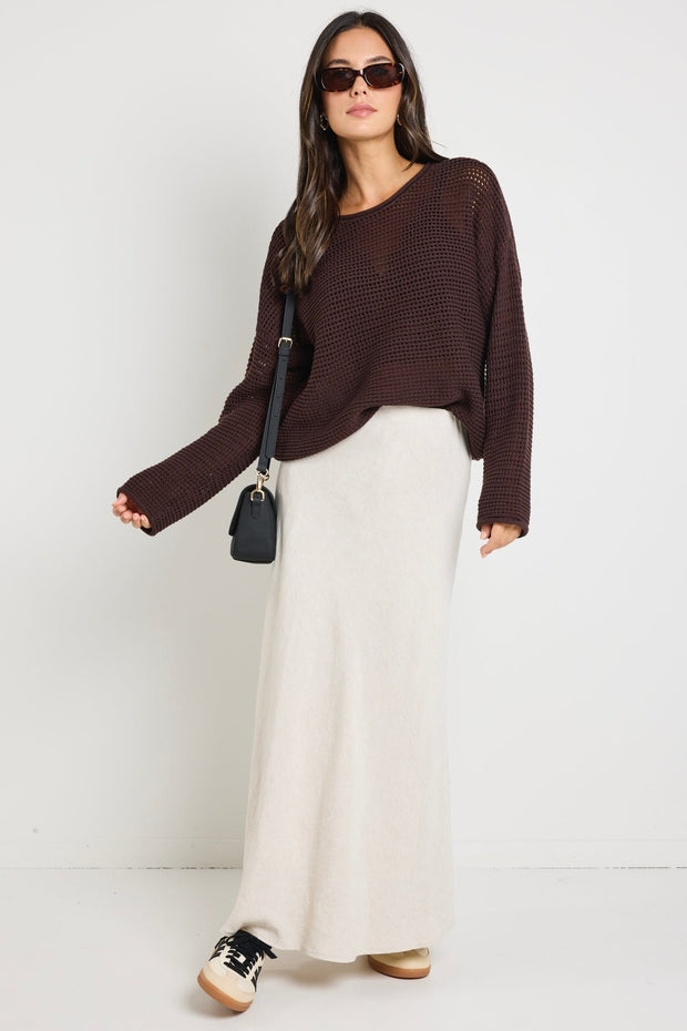 Dawn Crochet Knit Jumper - Chocolate