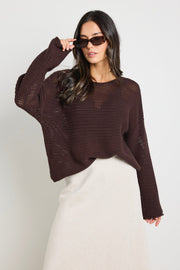 Dawn Crochet Knit Jumper - Chocolate