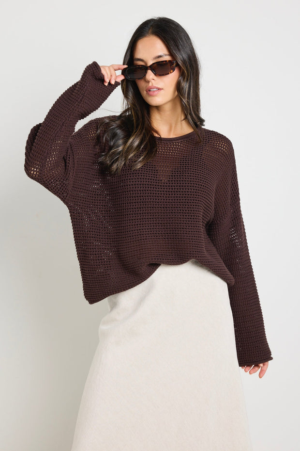 Dawn Crochet Knit Jumper - Chocolate