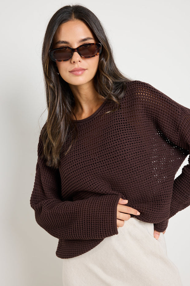 Dawn Crochet Knit Jumper - Chocolate