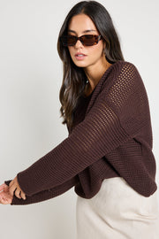Dawn Crochet Knit Jumper - Chocolate