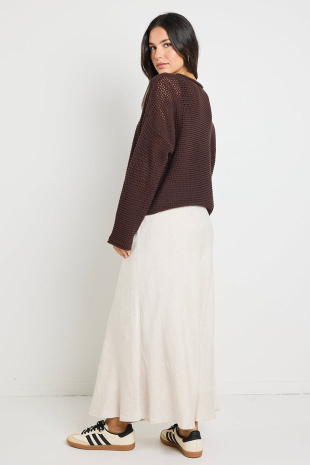 Dawn Crochet Knit Jumper - Chocolate