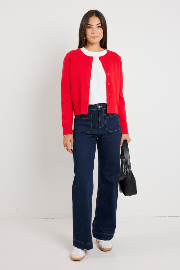 Dedication Crewneck Cardigan - Red