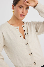 Delight Fine Knit Crew Cardigan - Oat Marle
