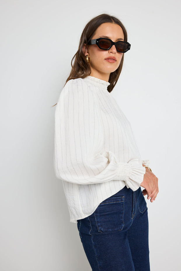 Emphatic Stripe High Neck Top - Ivory