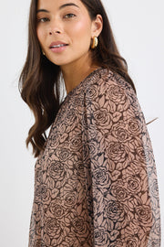 Endless Georgette Blouson Sleeve Top - Black Taupe Roses