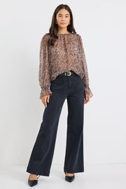 Endless Georgette Blouson Sleeve Top - Black Taupe Roses