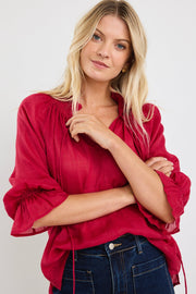 Expedition Shirred Neck S/S Top - Raspberry
