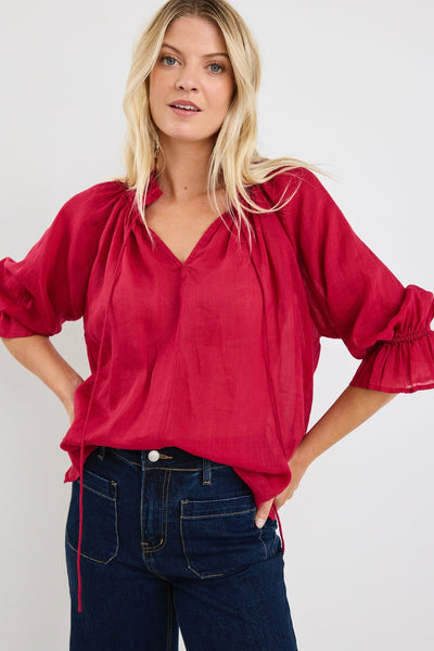 Expedition Shirred Neck S/S Top - Raspberry