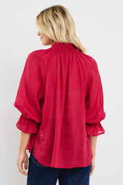 Expedition Shirred Neck S/S Top - Raspberry
