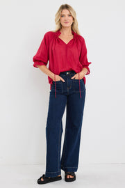 Expedition Shirred Neck S/S Top - Raspberry