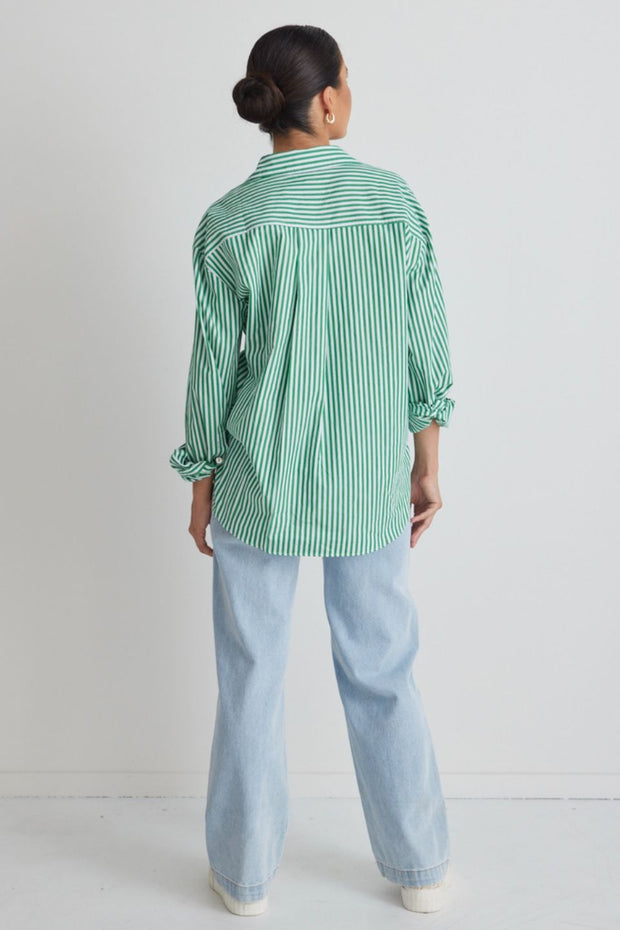 You Got This Stripe Poplin Oversized Shirt - Green