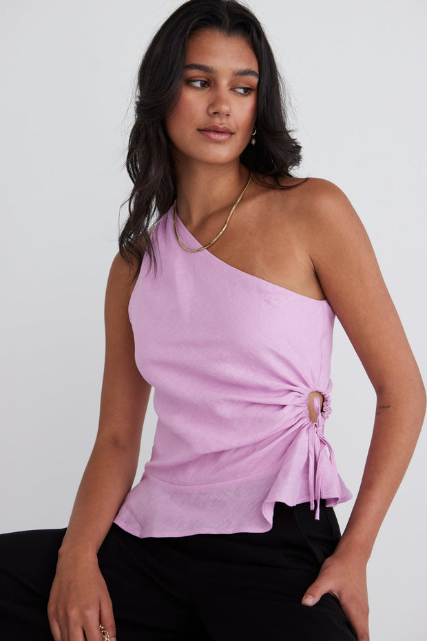Fairytale One Shoulder Cutout Top - Lilac Pink