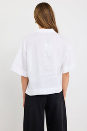 Fasting Linen Tie Front Top - Ivory Linen