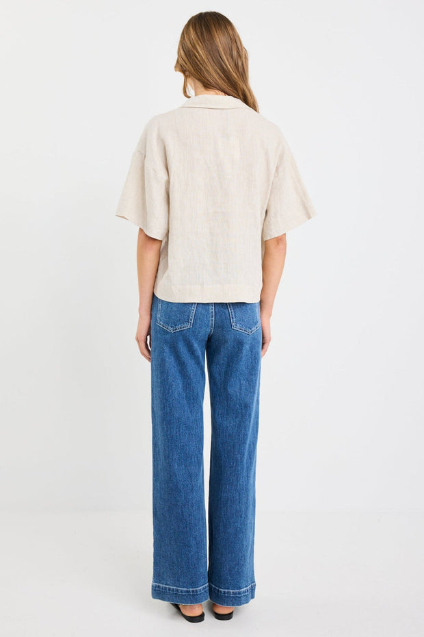 Fasting Linen Tie Front Top - Natural