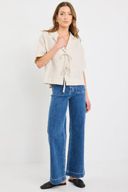 Fasting Linen Tie Front Top - Natural