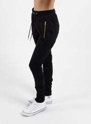 Escape Trackie Pant - Black/Gold Zips