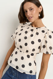 Finali Puff Sleeve Top - Cream/Black Polka Dot