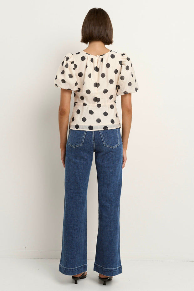 Finali Puff Sleeve Top - Cream/Black Polka Dot