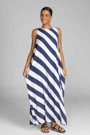 Finally Here Dress - Navy/White Diagonal Stripe