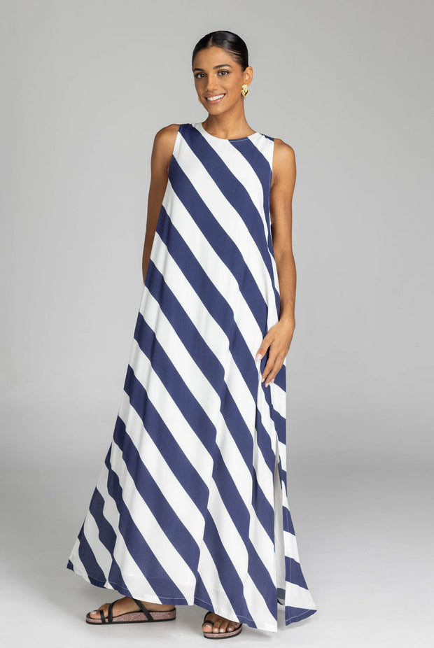 Finally Here Dress - Navy/White Diagonal Stripe