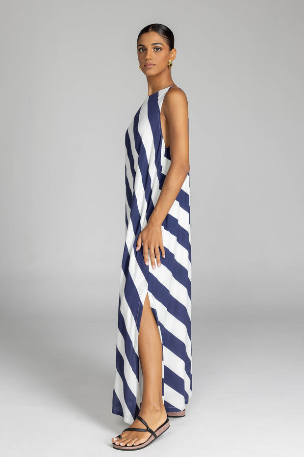 Finally Here Dress - Navy/White Diagonal Stripe