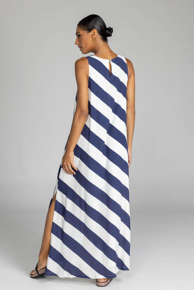 Finally Here Dress - Navy/White Diagonal Stripe