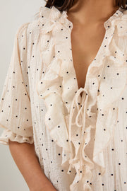 Garnish Polka Dot Front Frill Top - Cream/Black
