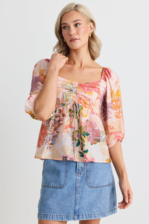 Healing Sweetheart Swing Top - Peach Floral