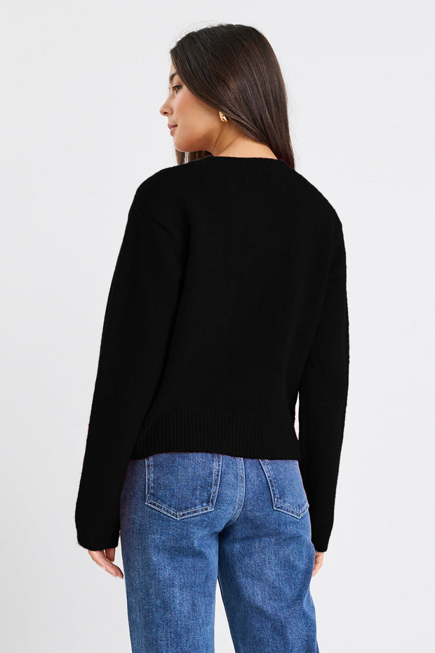 Imprint Knit Crewneck Cardigan - Black