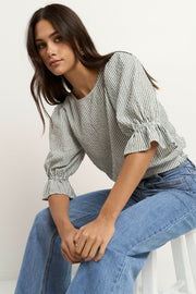 Lovely Shirred Back Top - Khaki Stripe