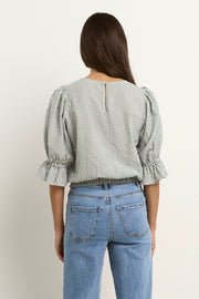 Lovely Shirred Back Top - Khaki Stripe