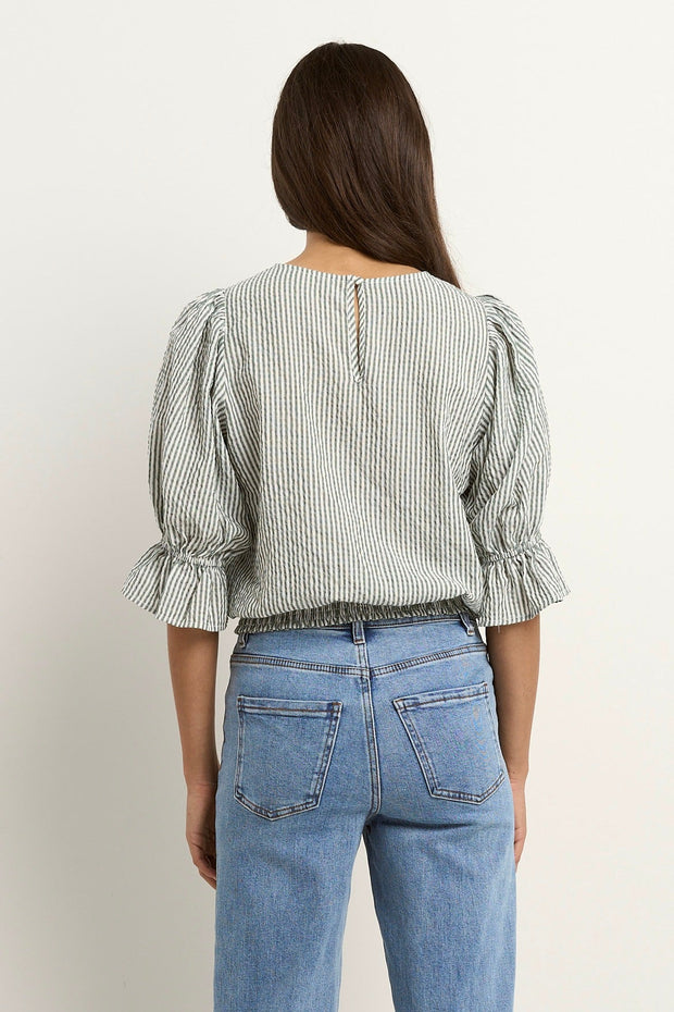 Lovely Shirred Back Top - Khaki Stripe