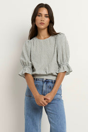 Lovely Shirred Back Top - Khaki Stripe