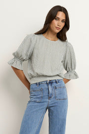 Lovely Shirred Back Top - Khaki Stripe